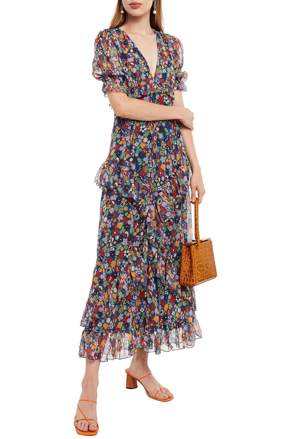 M MISSONI Ruffled printed silk-crepon maxi dress
