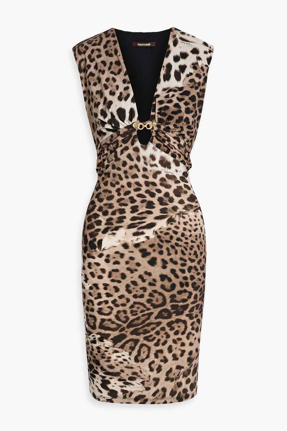 roberto cavalli - cutout embellished leopard-print stretch-jersey dress - animal print - it 44