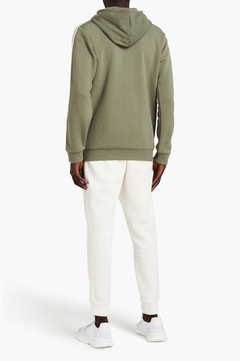 ADIDAS Striped cotton-blend fleece zip-up hoodie