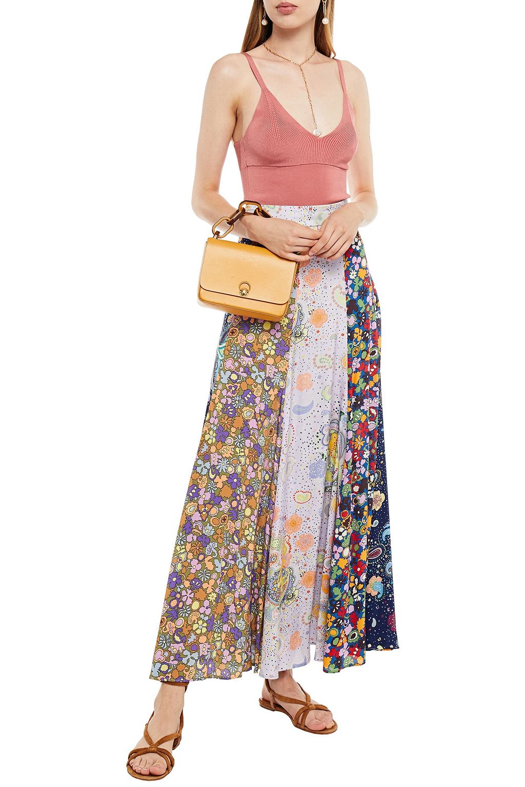 M MISSONI Printed satin and crepe de chine maxi skirt