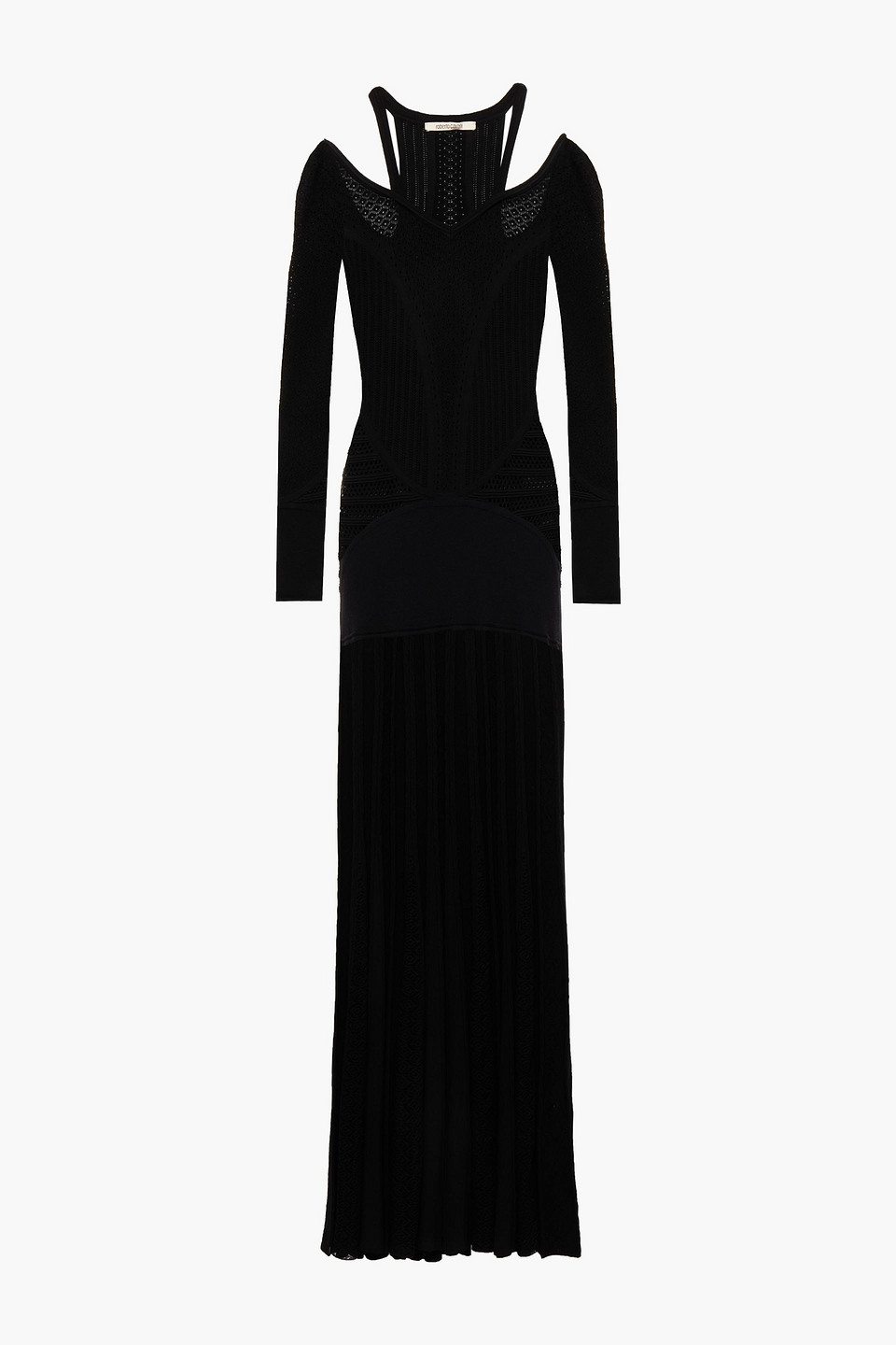 roberto cavalli - pointelle-knit maxi dress - black - it 38