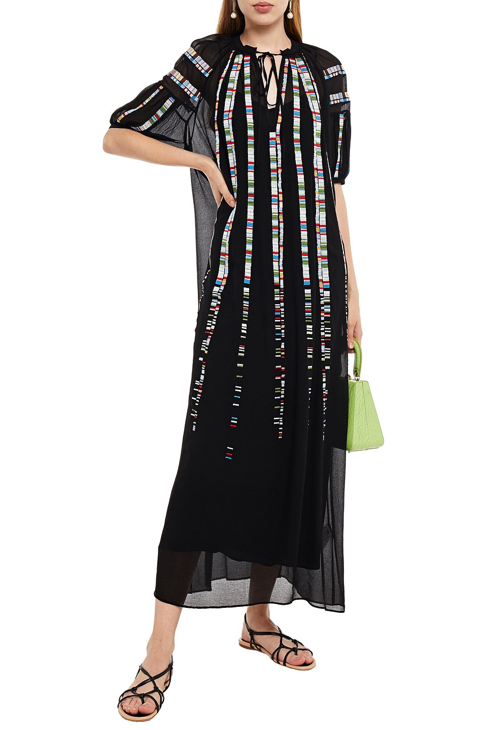 M Missoni Embroidered Silk-crepon Maxi Dress In Black