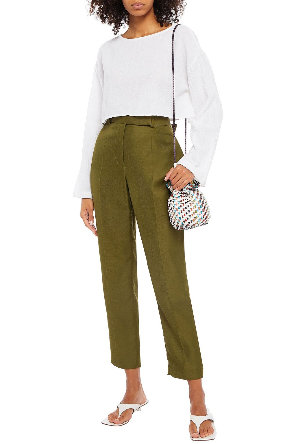 ONIA Cropped crinkled cotton-gauze top