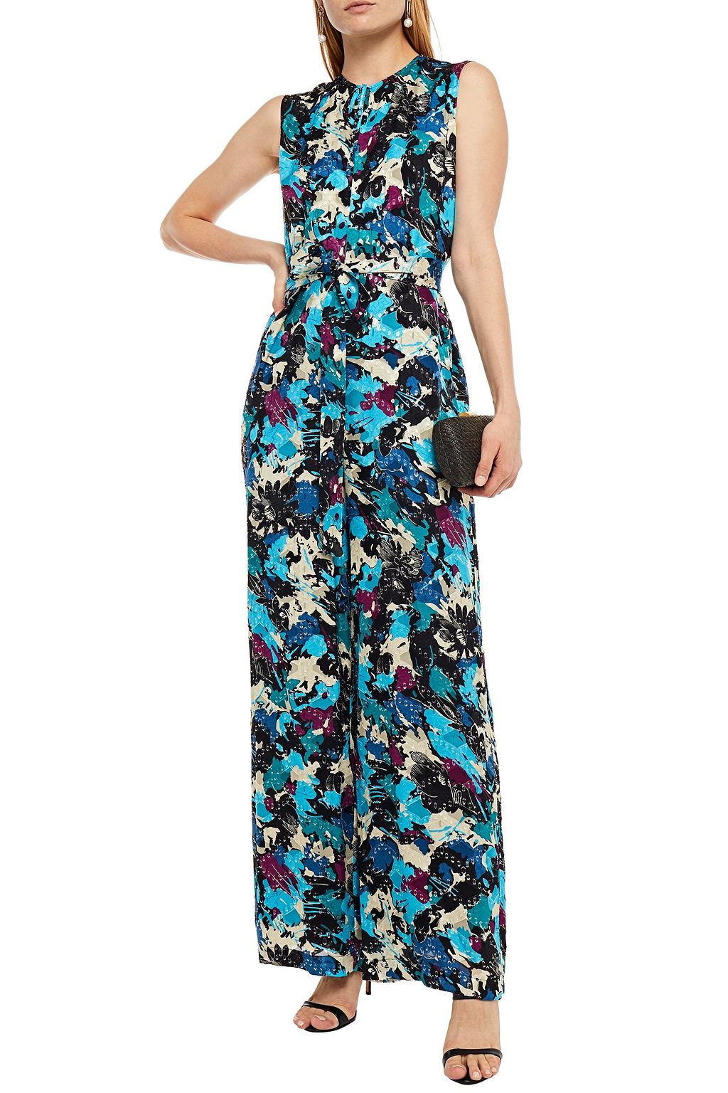 M MISSONI Belted metallic printed fil coupé silk-blend jacquard jumpsuit