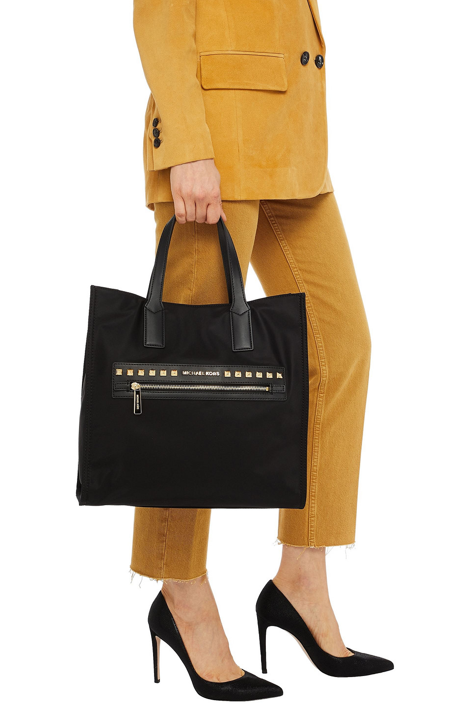 Michael Michael Kors Kenly Studded Satin Tote In Black
