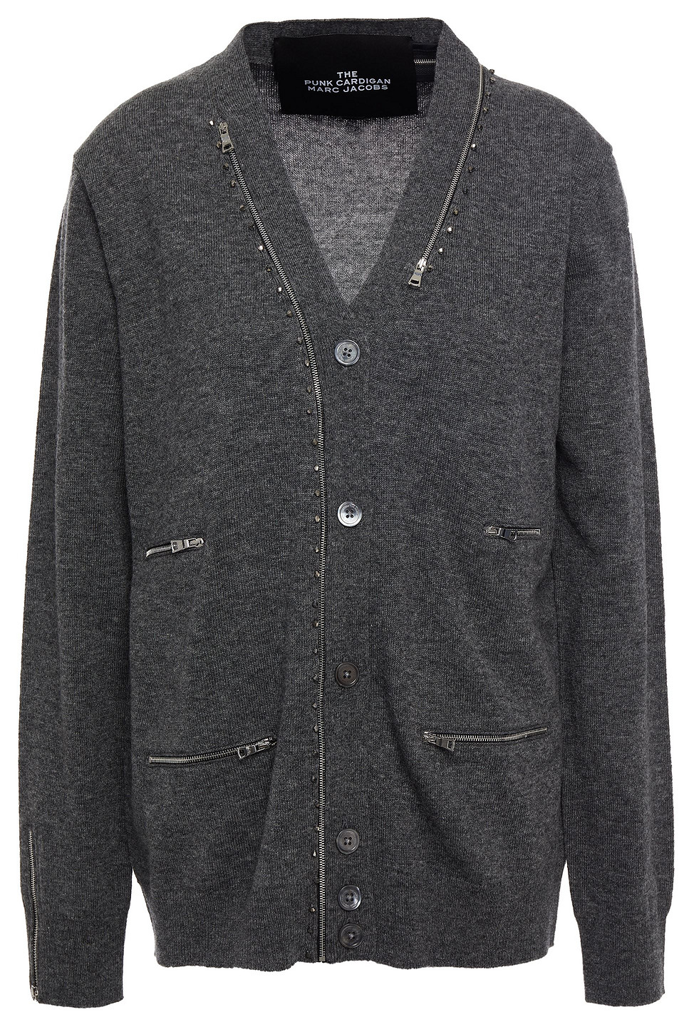 Marc Jacobs Woman Embellished Mélange Wool Cardigan Dark Gray Size XS