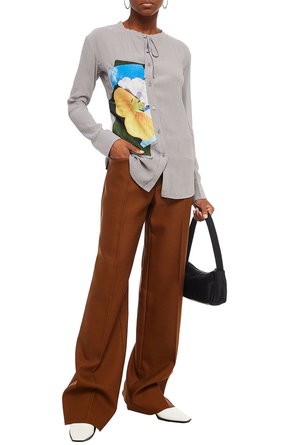 ACNE STUDIOS Printed appliquéd gauze blouse