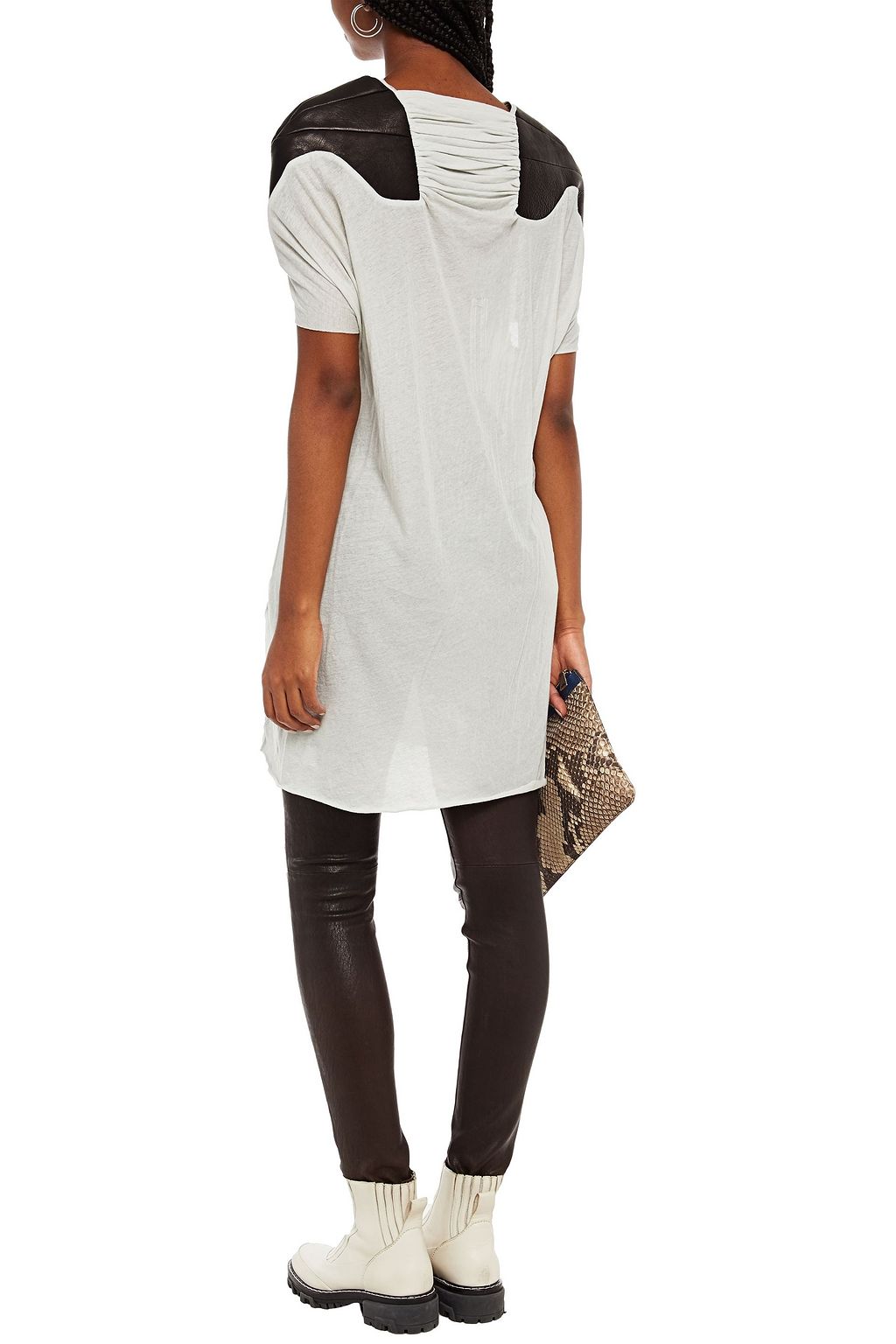 RICK OWENS Faux leather-trimmed cotton-jersey top