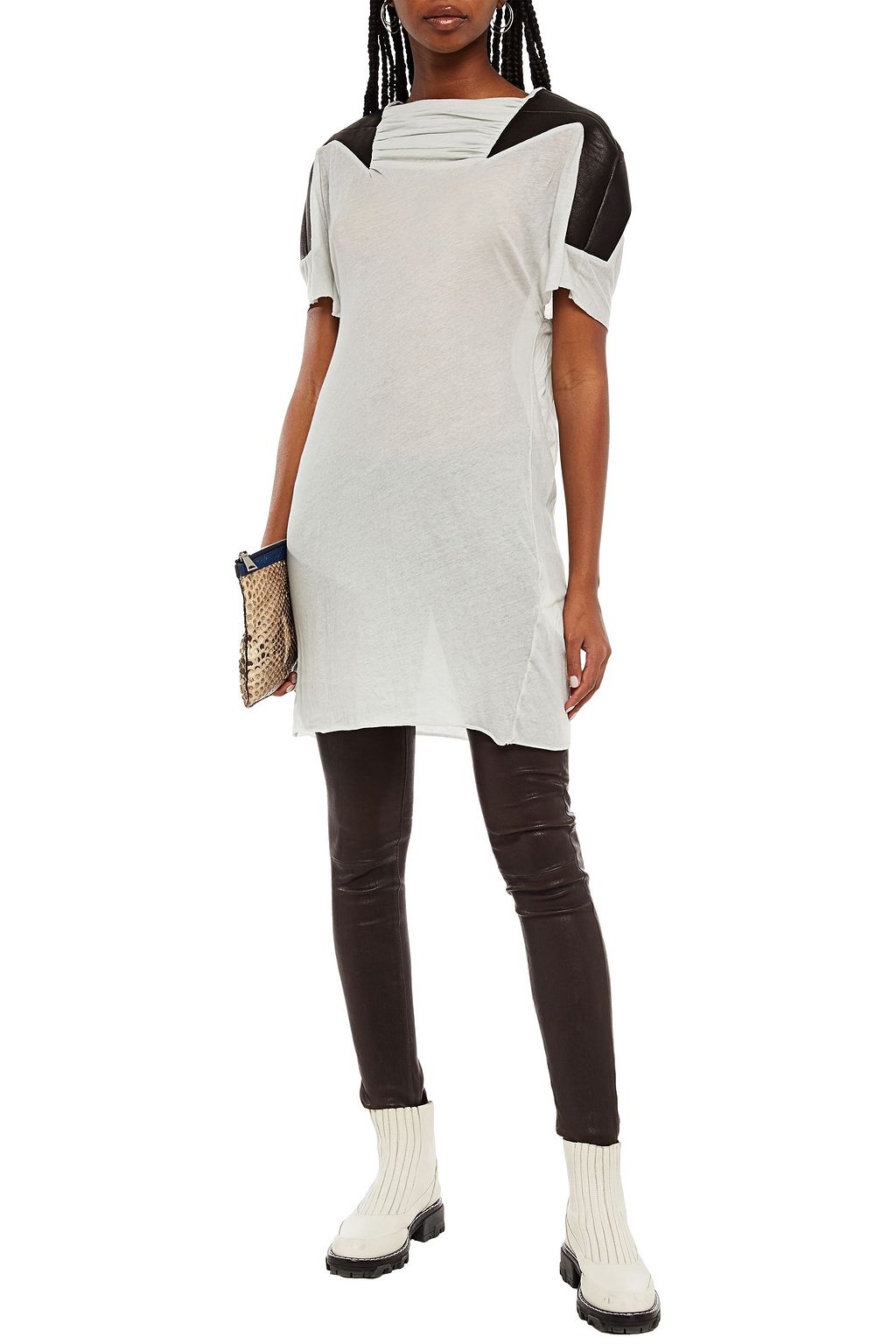 RICK OWENS Faux leather-trimmed cotton-jersey top
