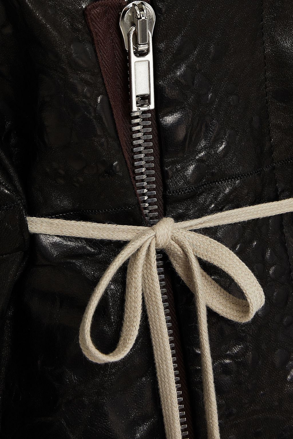 RICK OWENS Shell-paneled croc-effect leather coat