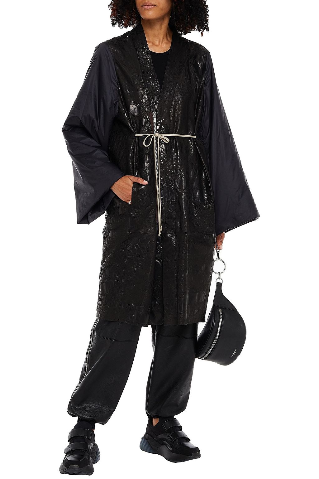 RICK OWENS Shell-paneled croc-effect leather coat
