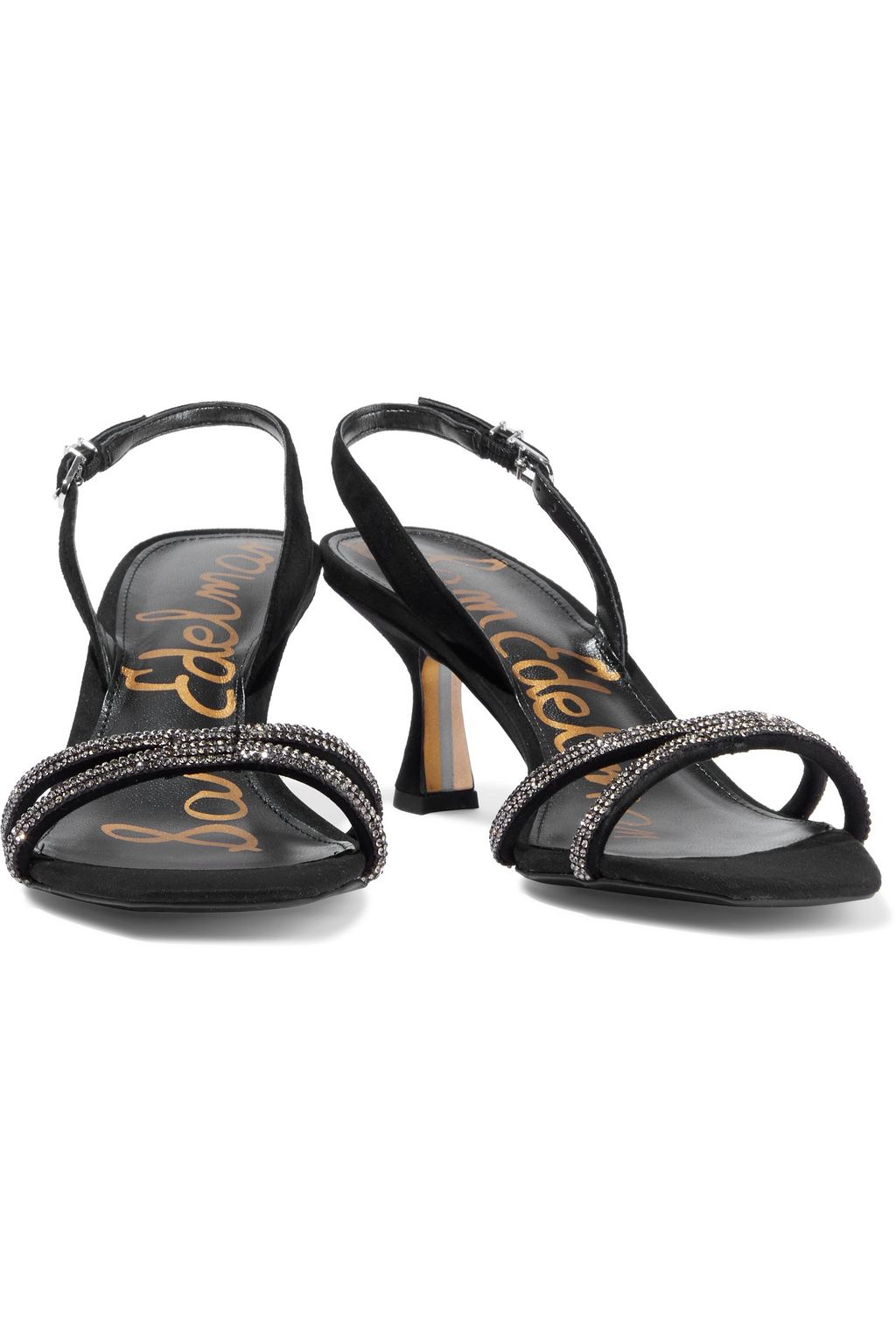 SAM EDELMAN Ronan crystal-embellished suede slingback sandals