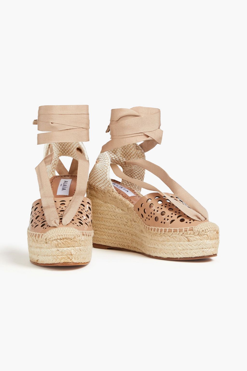 ALAÏA パテントレザー ウェッジエスパドリーユ レーザーカット