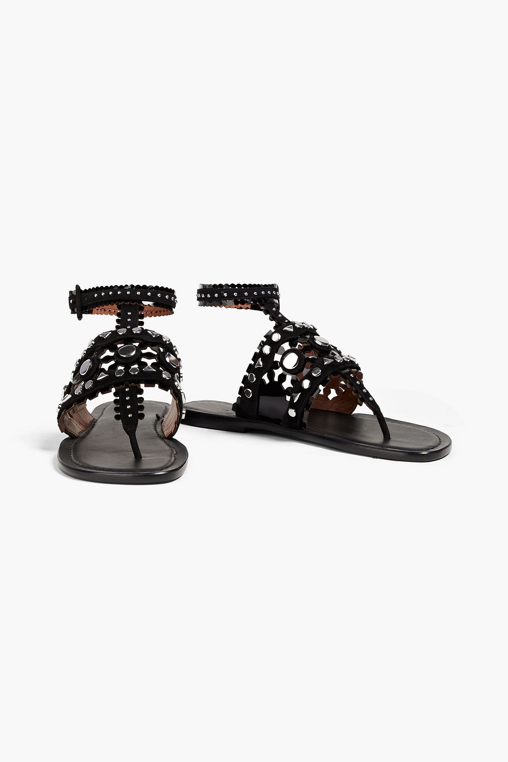 ALAÏA Editions studded laser-cut patent-leather and suede sandals