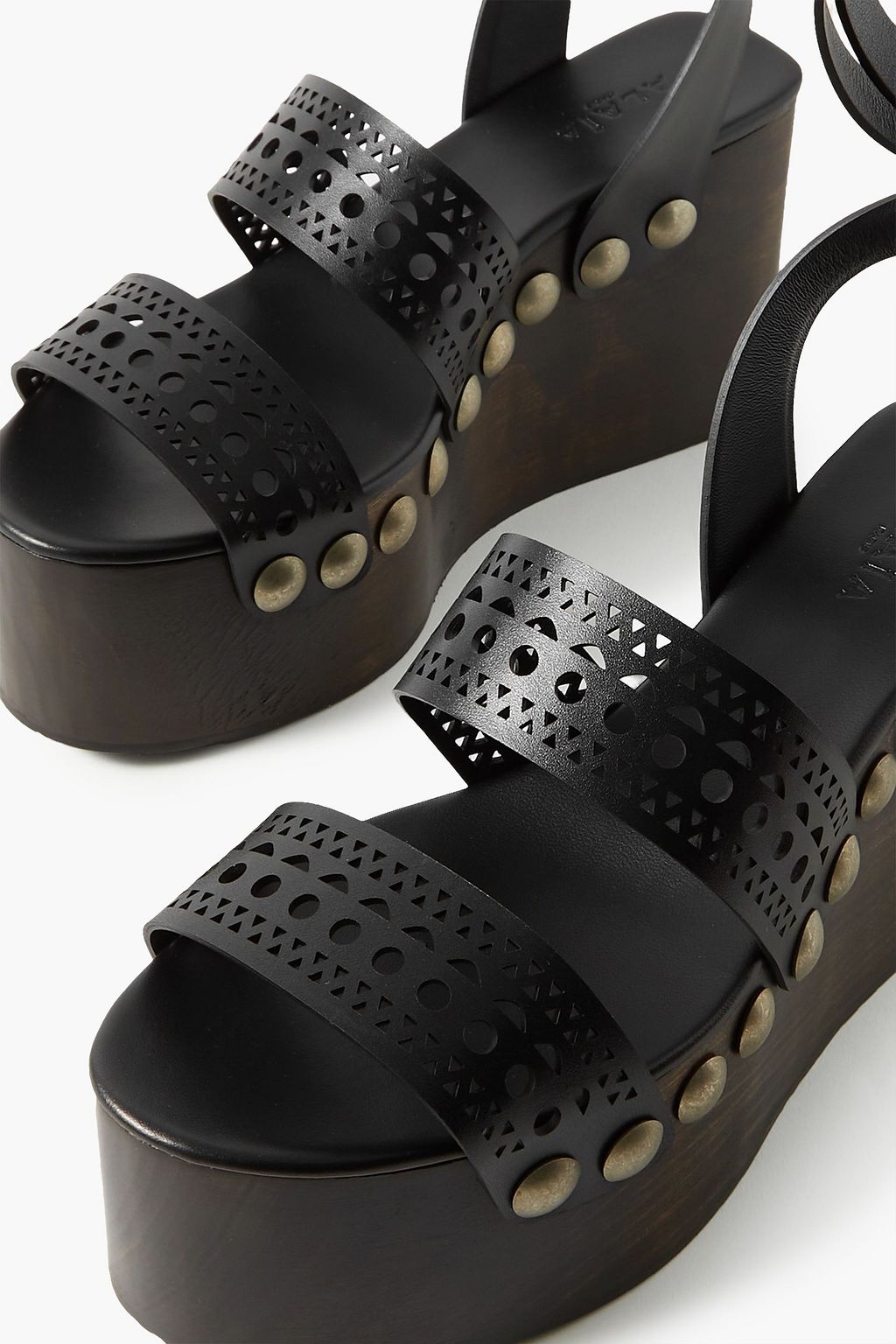ALAÏA 85 studded laser-cut leather platform sandals