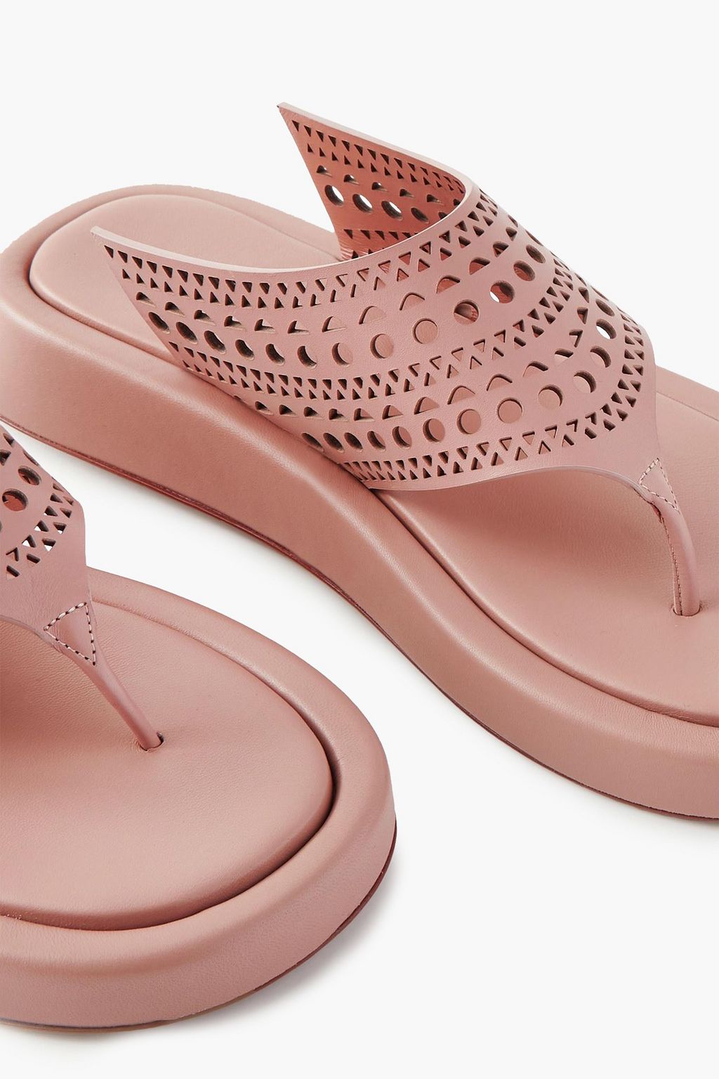 ALAÏA 40 laser-cut leather platform flip flops