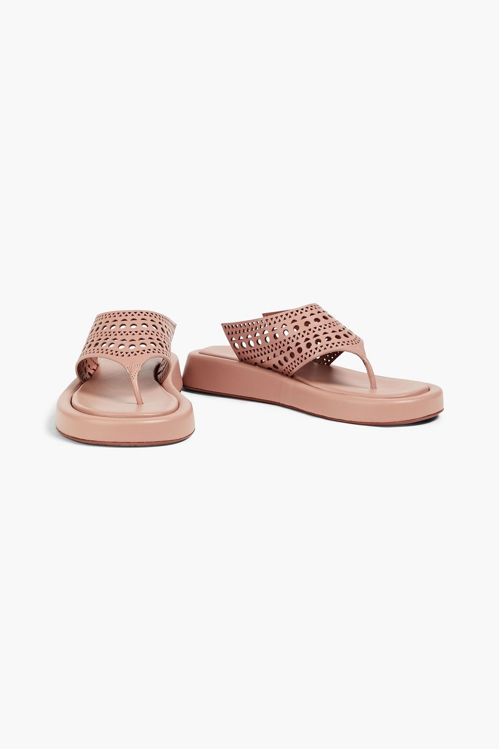 ALAÏA 40 laser-cut leather platform flip flops | THE OUTNET