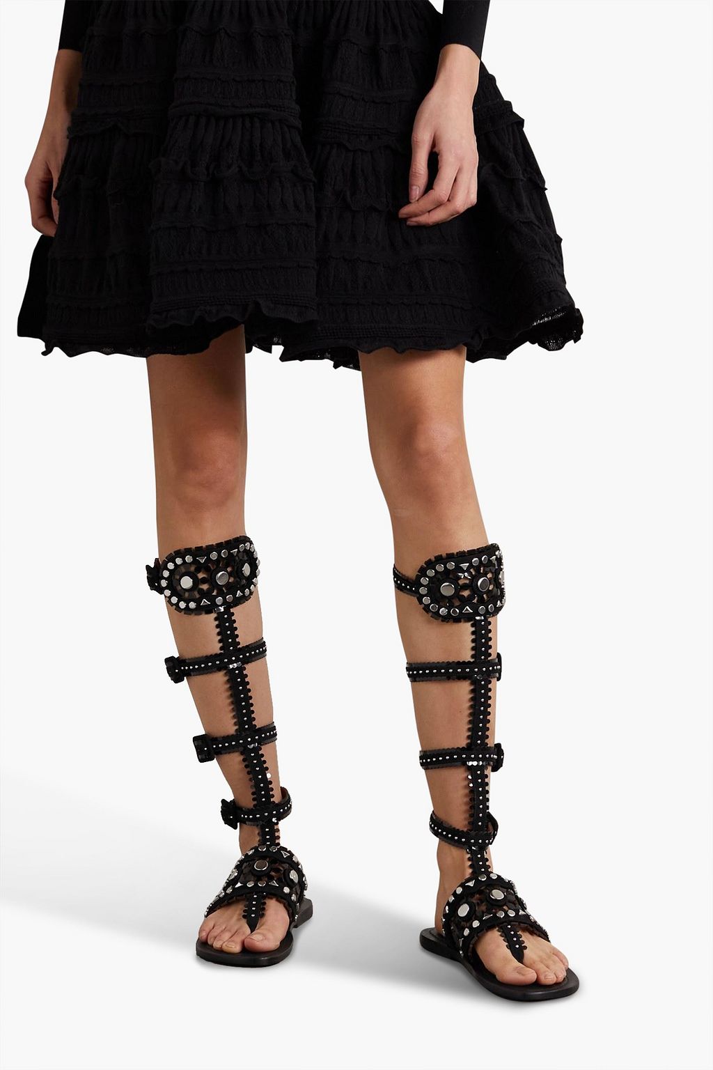 ALAÏA ヌバック サンダル スタッズ付き レーザーカット