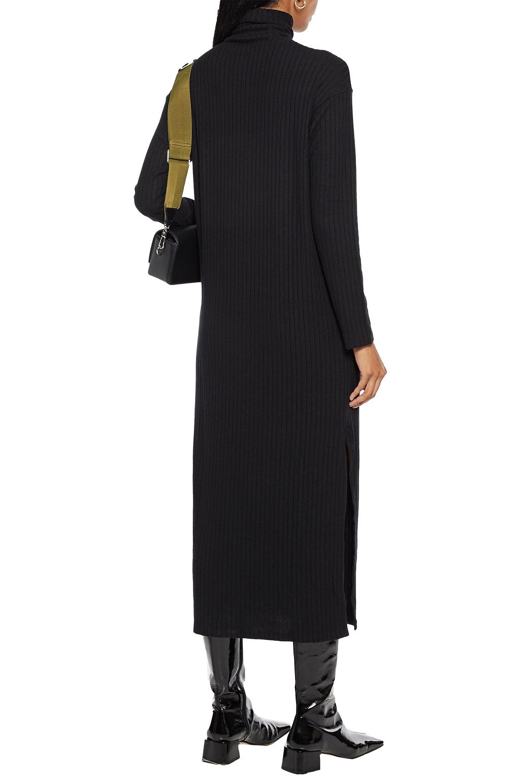 ENZA COSTA Ribbed-knit turtleneck midi dress