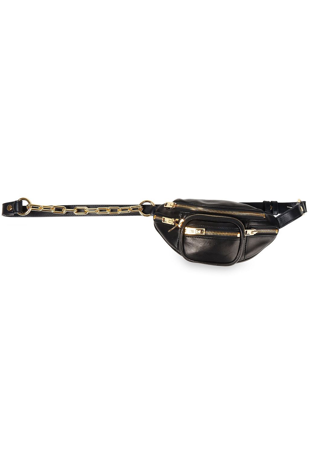 Black Chain-trimmed leather belt bag 