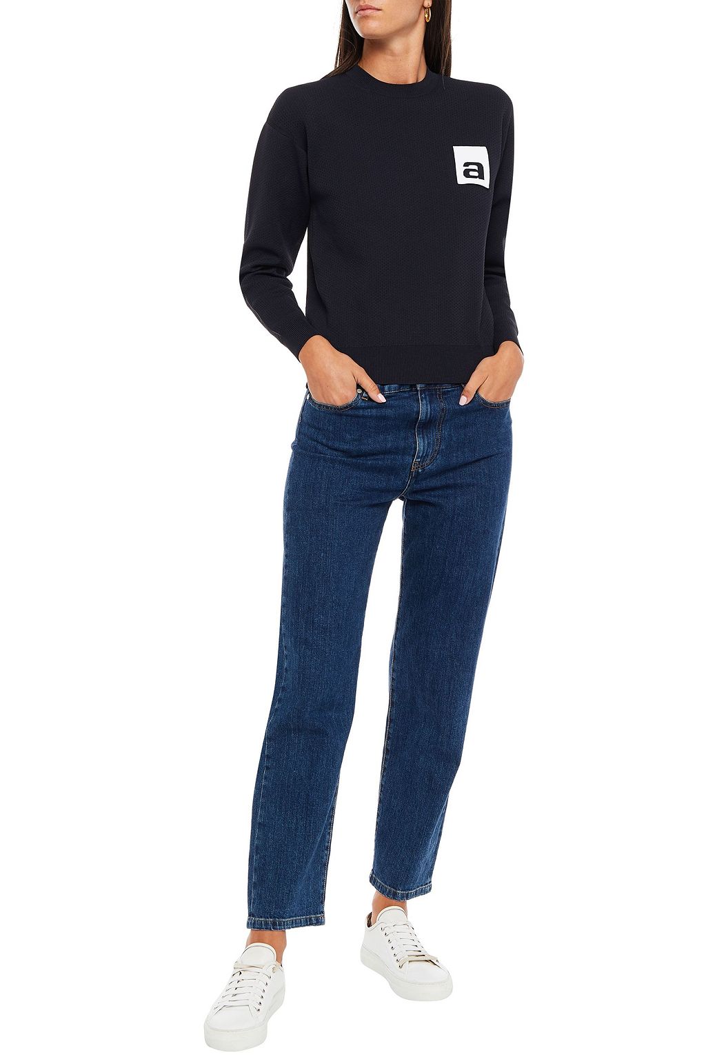 ALEXANDER WANG Logo-appliquéd knitted sweater