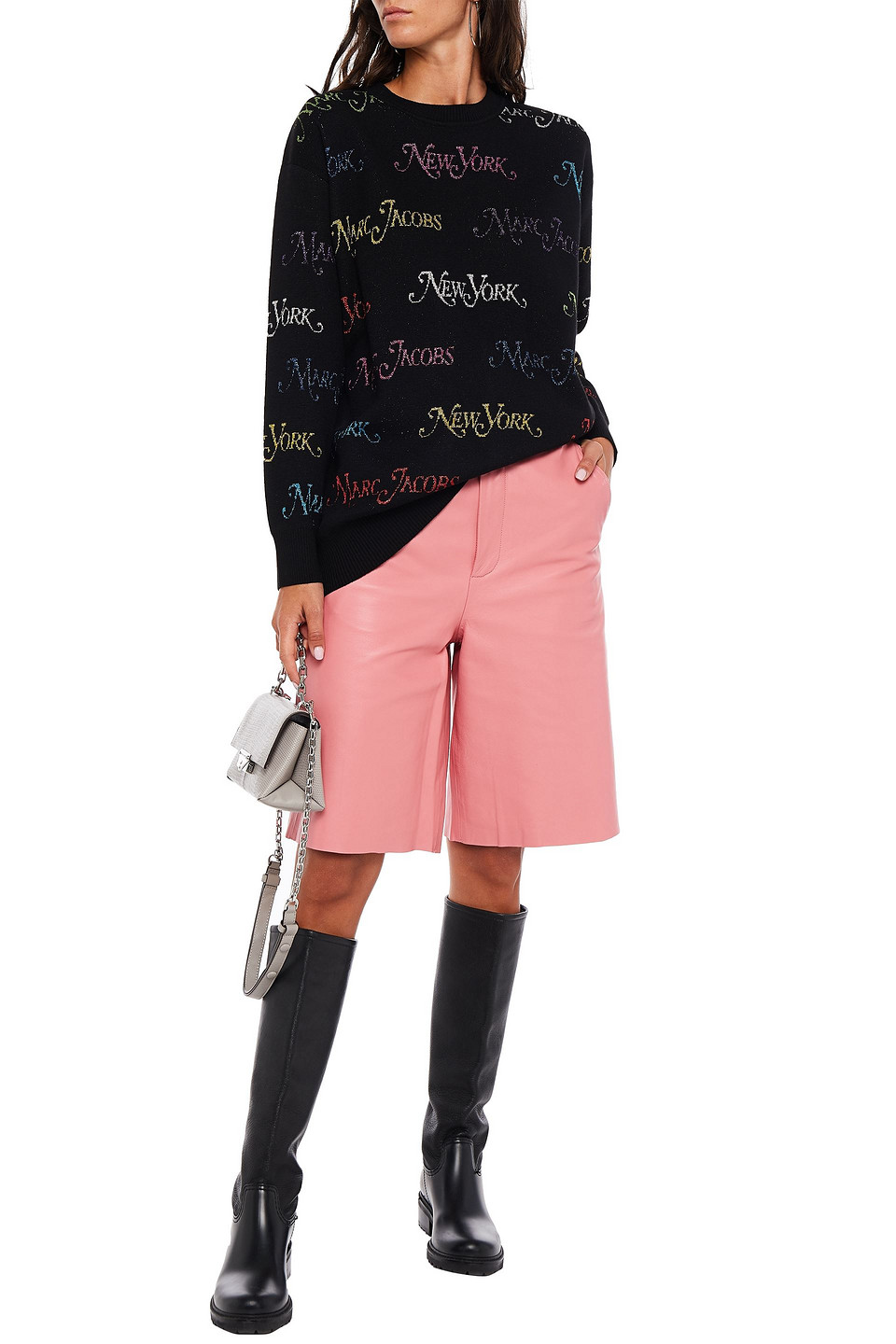 Marc Jacobs Metallic Merino Wool-blend Jacquard Jumper In Black