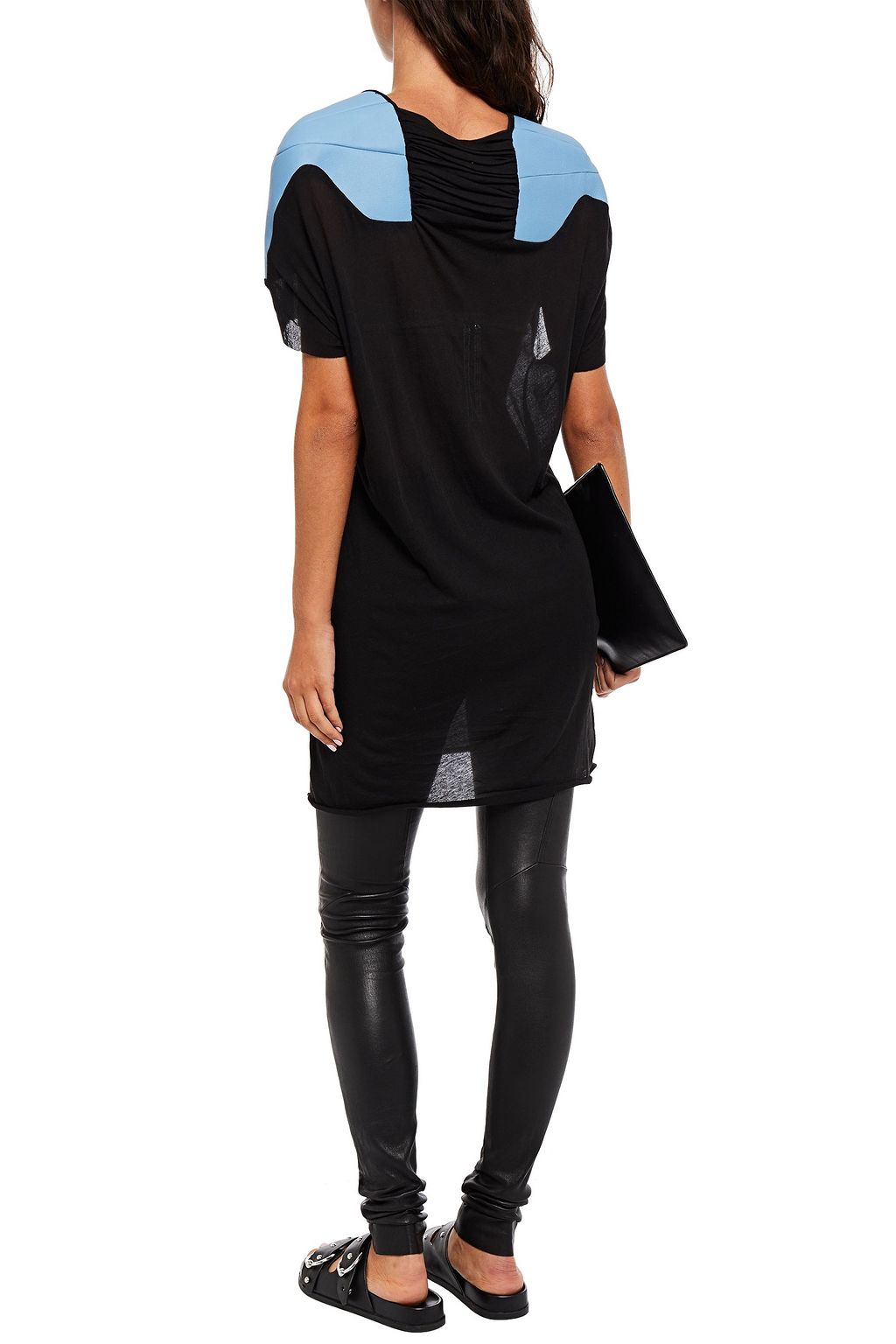 RICK OWENS Faux leather-trimmed cotton-jersey top