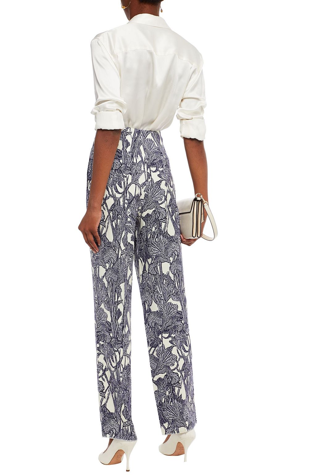 ROBERTO CAVALLI Pleated printed stretch-jersey tapered pants