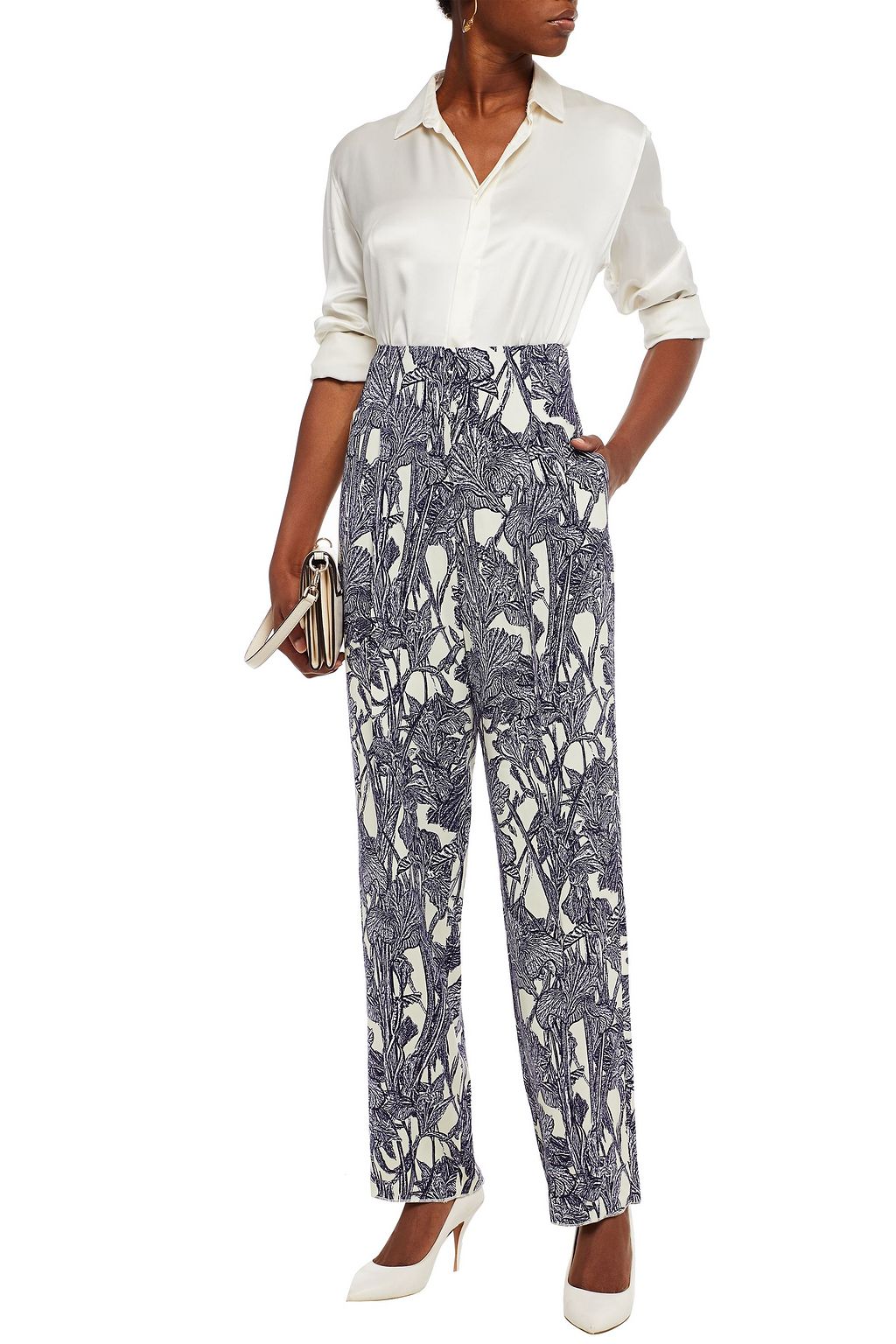 ROBERTO CAVALLI Pleated printed stretch-jersey tapered pants