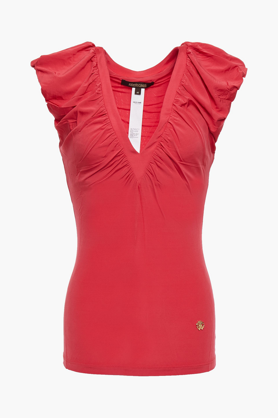 roberto cavalli - ruched stretch-jersey top - orange - it 38
