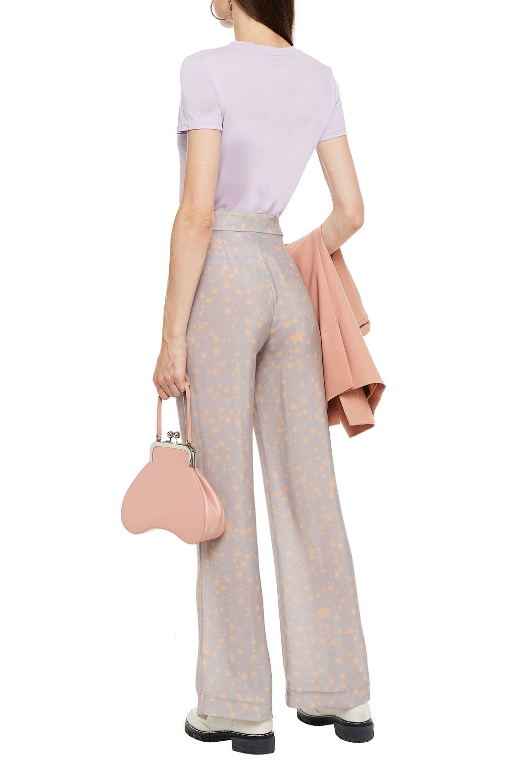 ACNE STUDIOS بنطلون بقصّة فلير من قماش كوبرو مطبّع برسومات