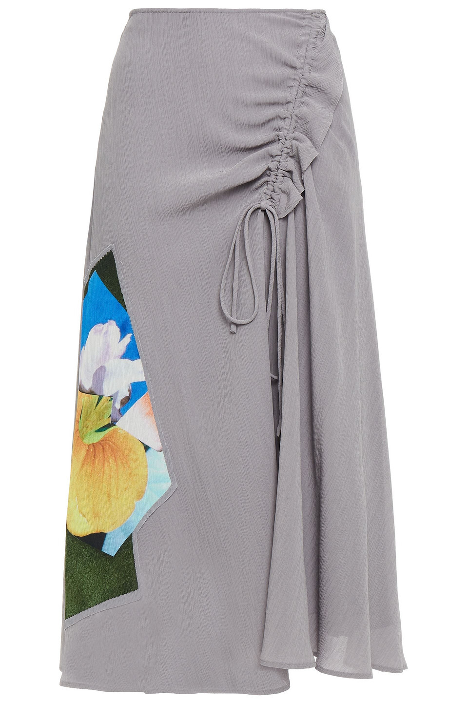 Ruched printed crepon midi skirt