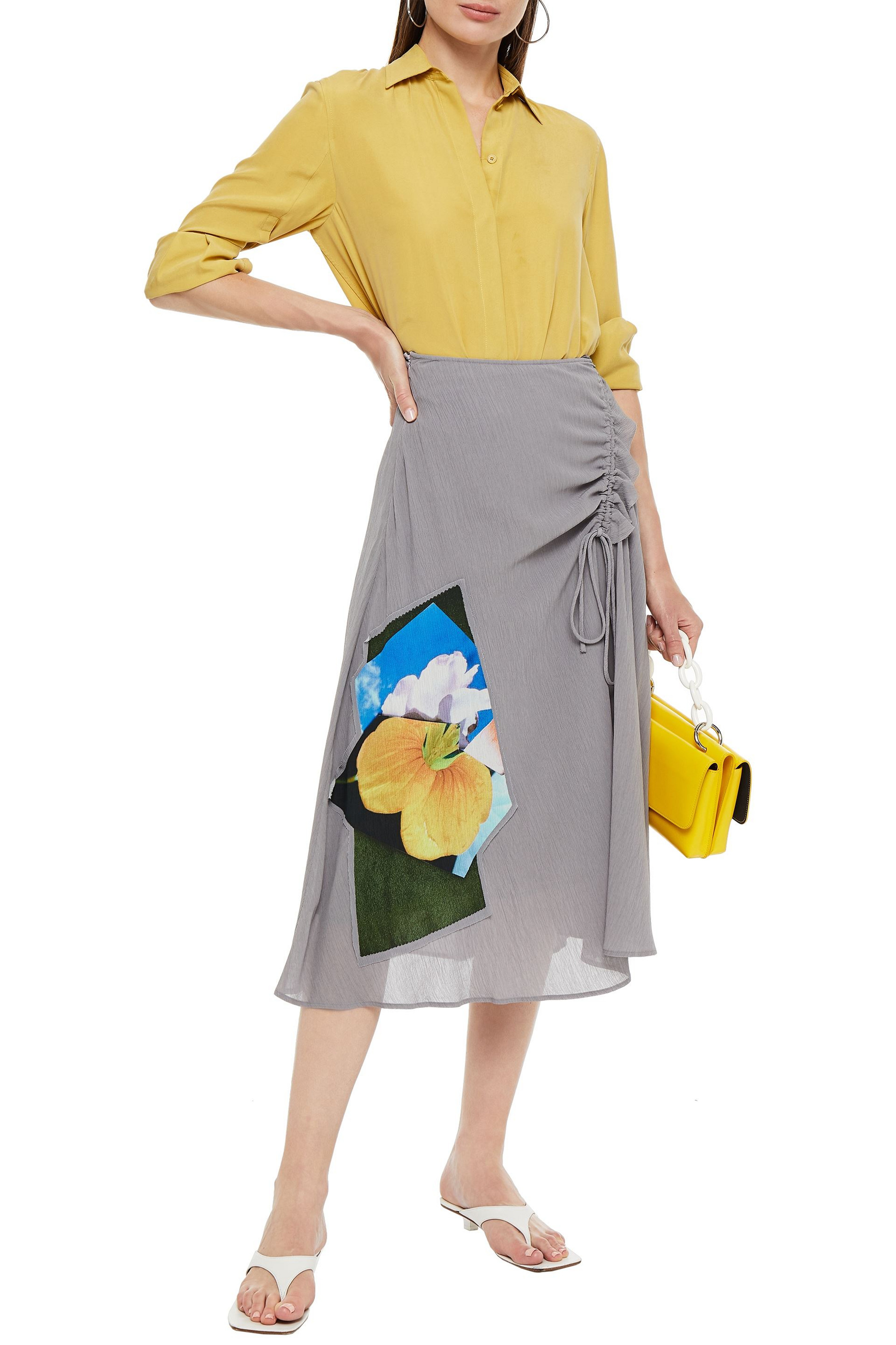Acne Studios Ruched printed crepon midi skirt