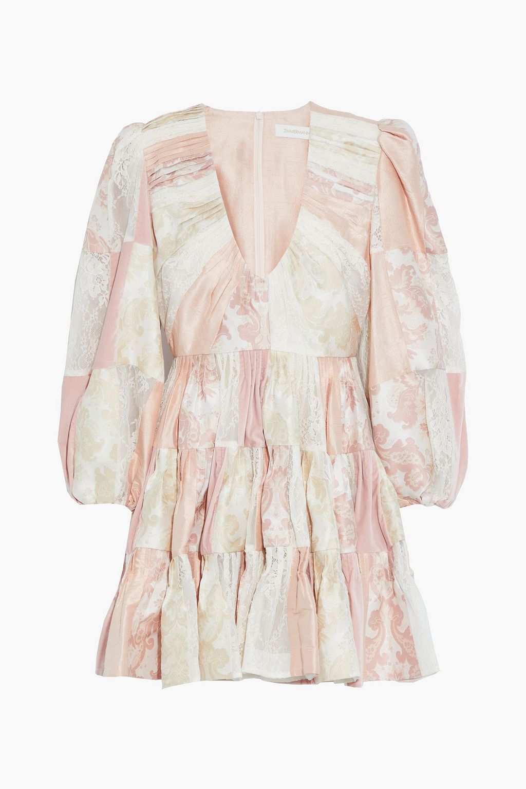 ZIMMERMANN Patchwork silk-shantung, jacquard, velvet and lace mini ...