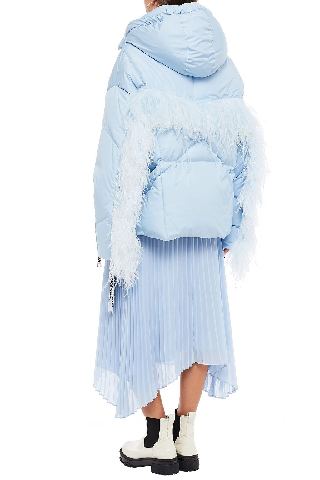 KHRISJOY Oversized-Daunenjacke aus gestepptem Shell mit Kapuze und Federn