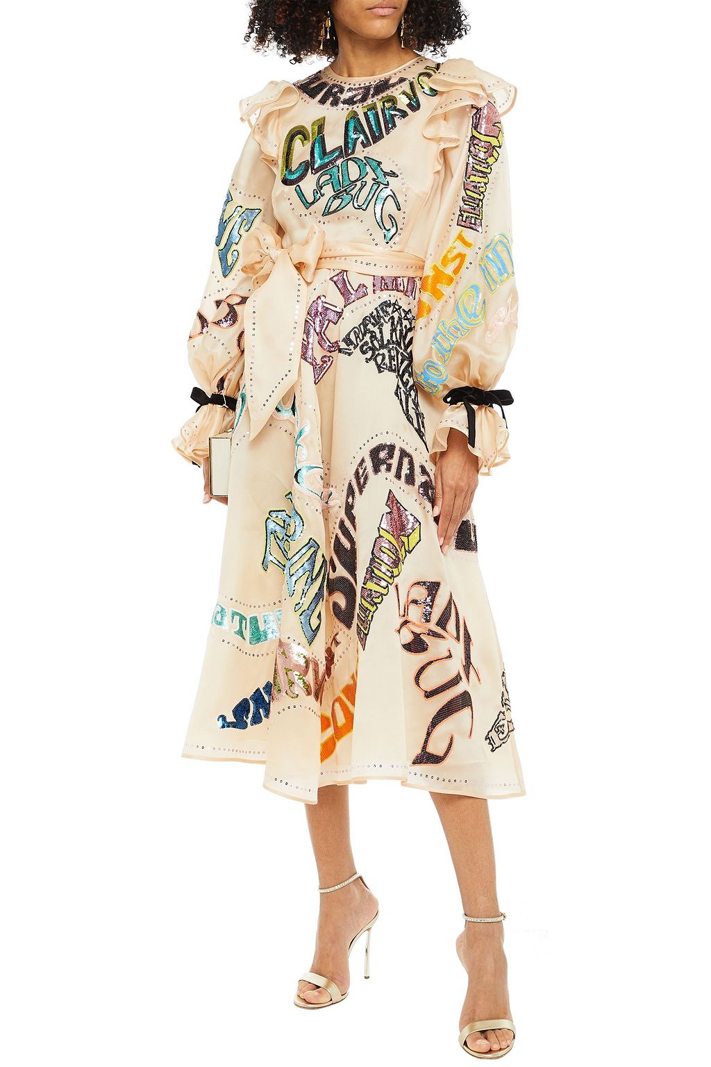 ZIMMERMANN Ladybeetle embellished ruffled silk-satin midi dress