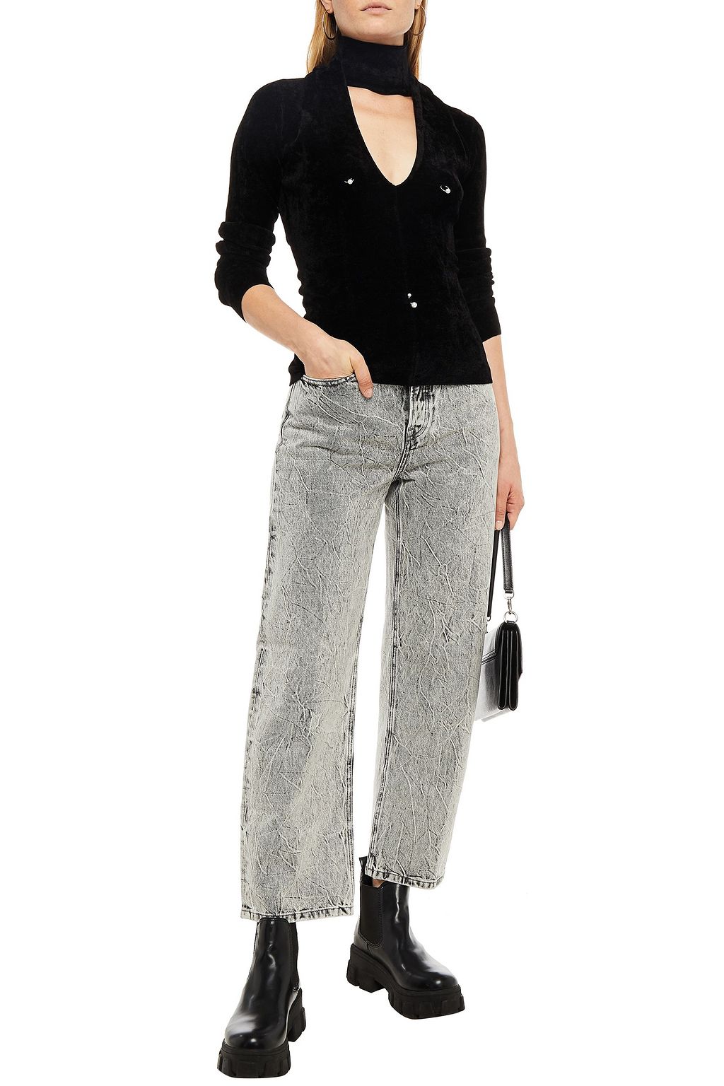 ALEXANDER WANG Open-back embellished chenille turtleneck sweater