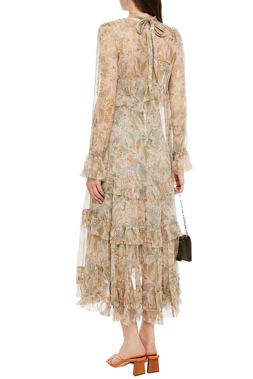 ZIMMERMANN Tiered printed metallic silk-blend crepon midi dress