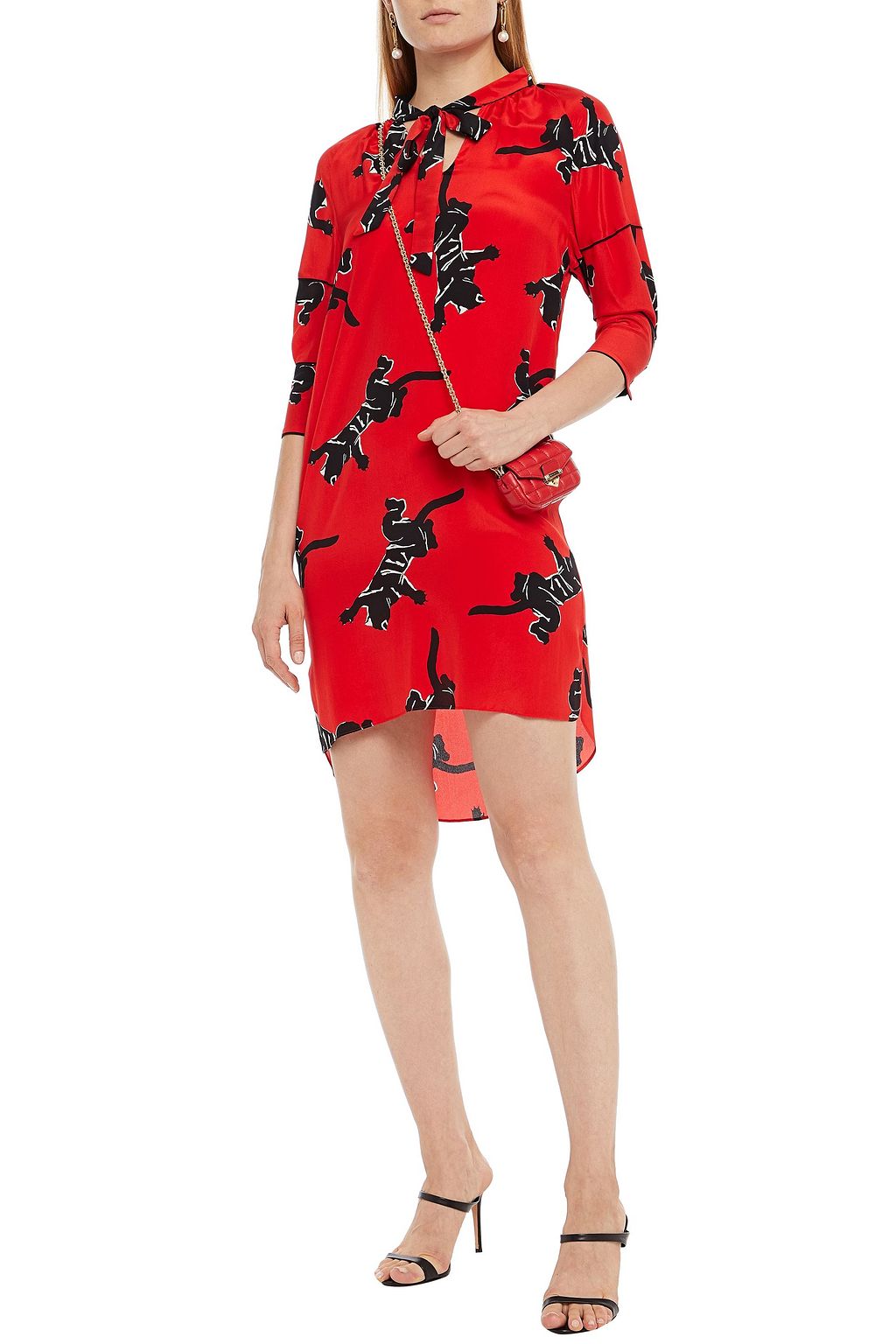 DIANE VON FURSTENBERG Pussy-bow printed silk crepe de chine mini dress