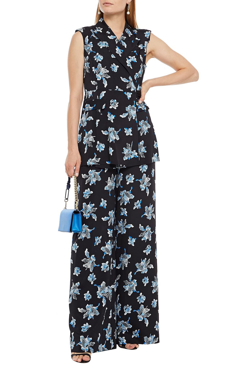 DIANE VON FURSTENBERG Bernice wrap-effect floral-print cady wide-leg jumpsuit
