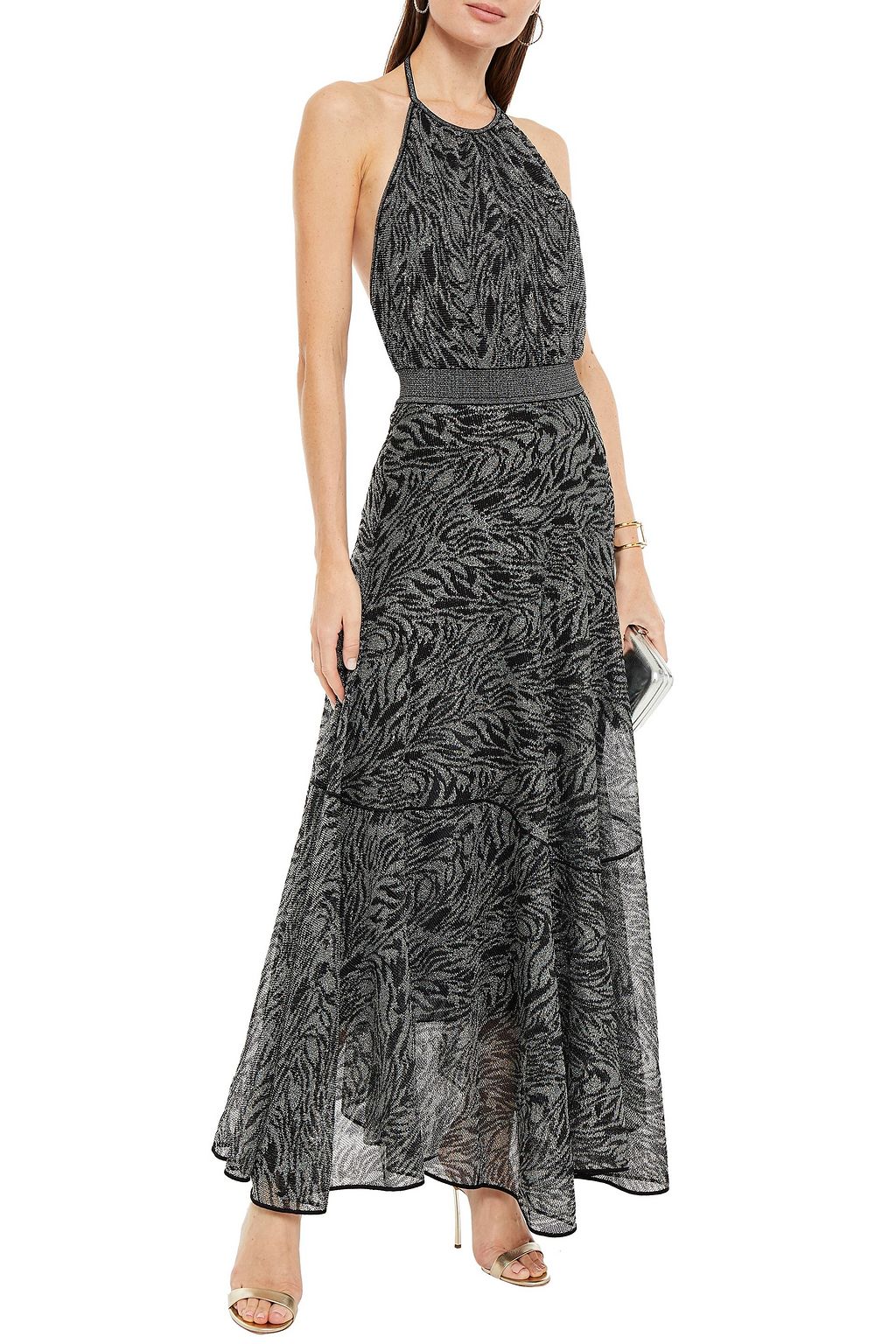 MISSONI Gathered metallic jacquard-knit maxi dress