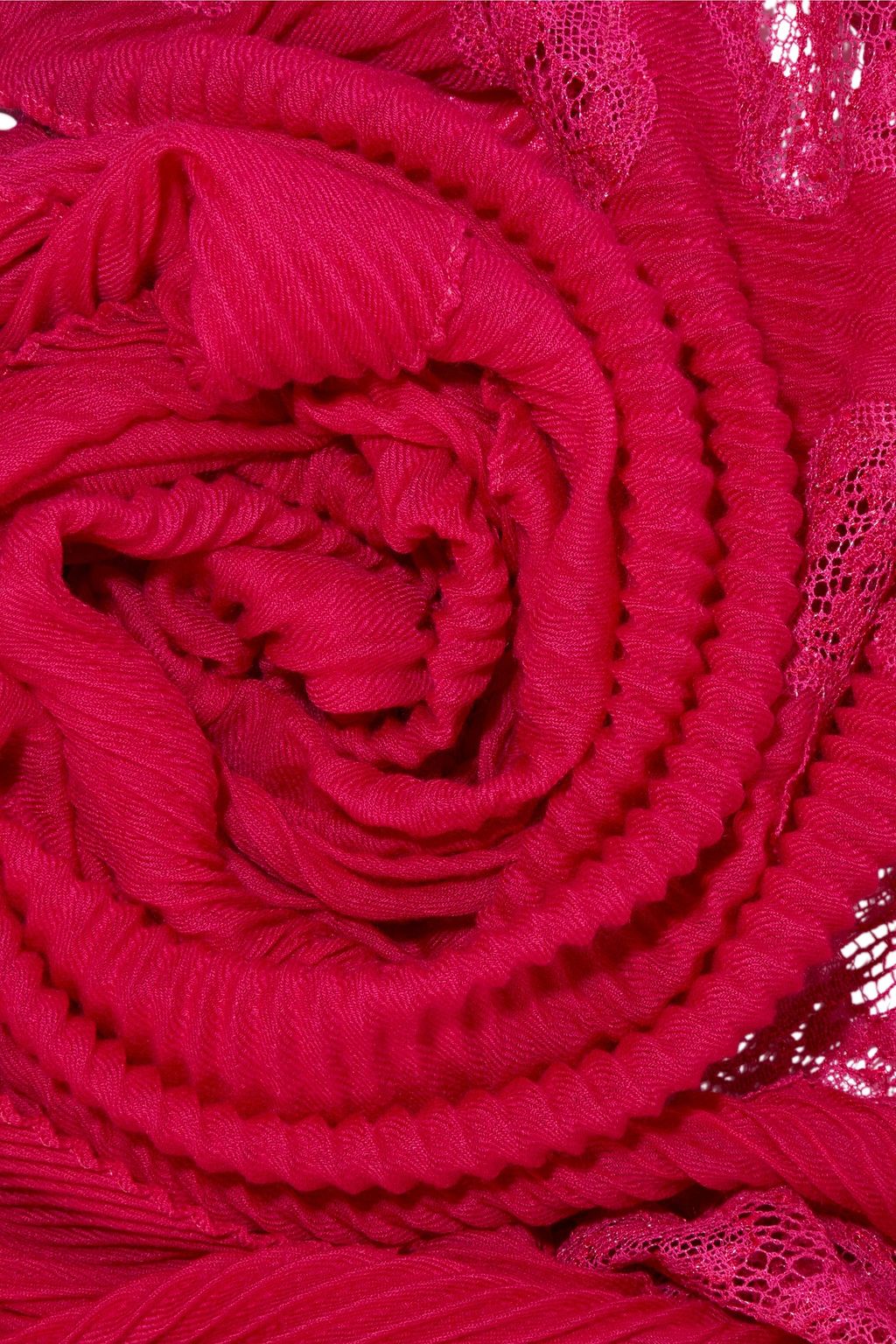 VALENTINO GARAVANI Lace-paneled plissé cashmere and wool-blend twill stole