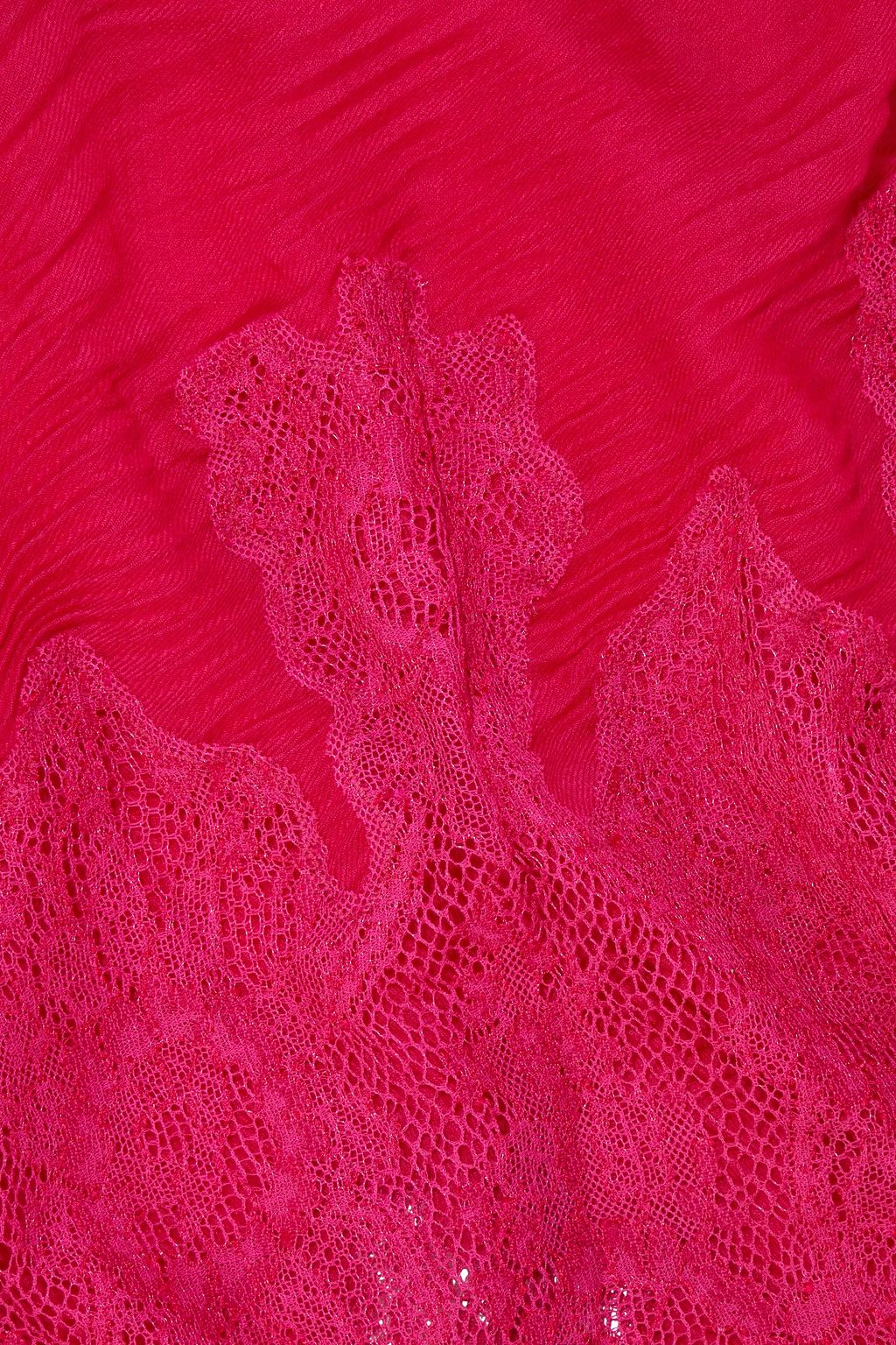 VALENTINO GARAVANI Lace-paneled plissé cashmere and wool-blend twill stole