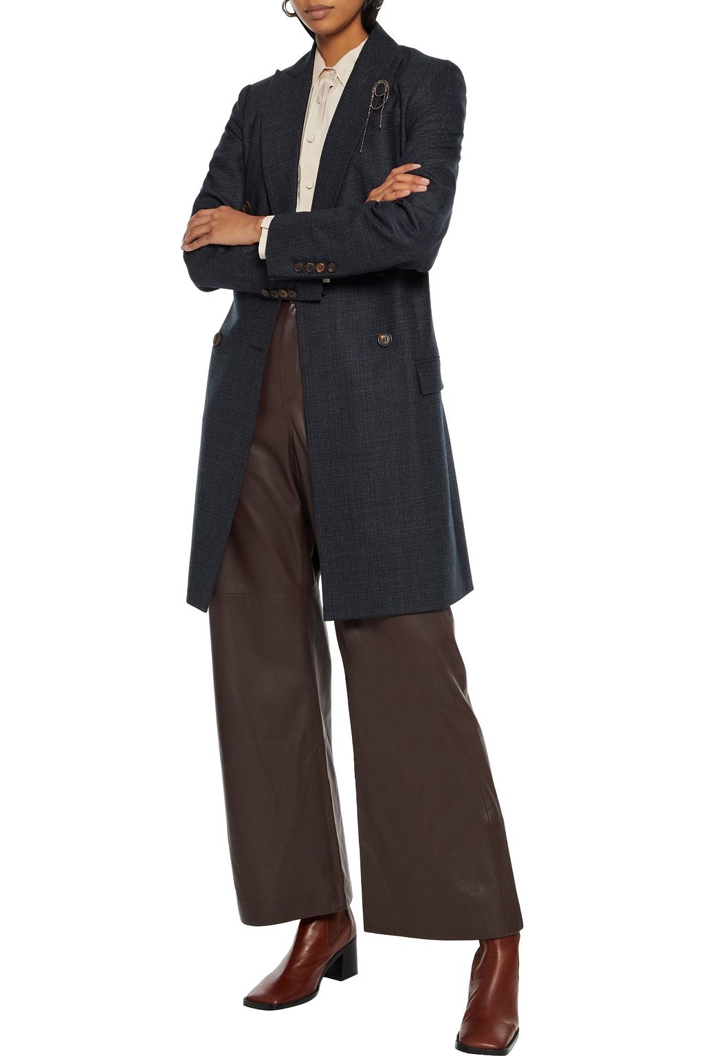 BRUNELLO CUCINELLI Double-breasted bead-embellished wool-blend coat