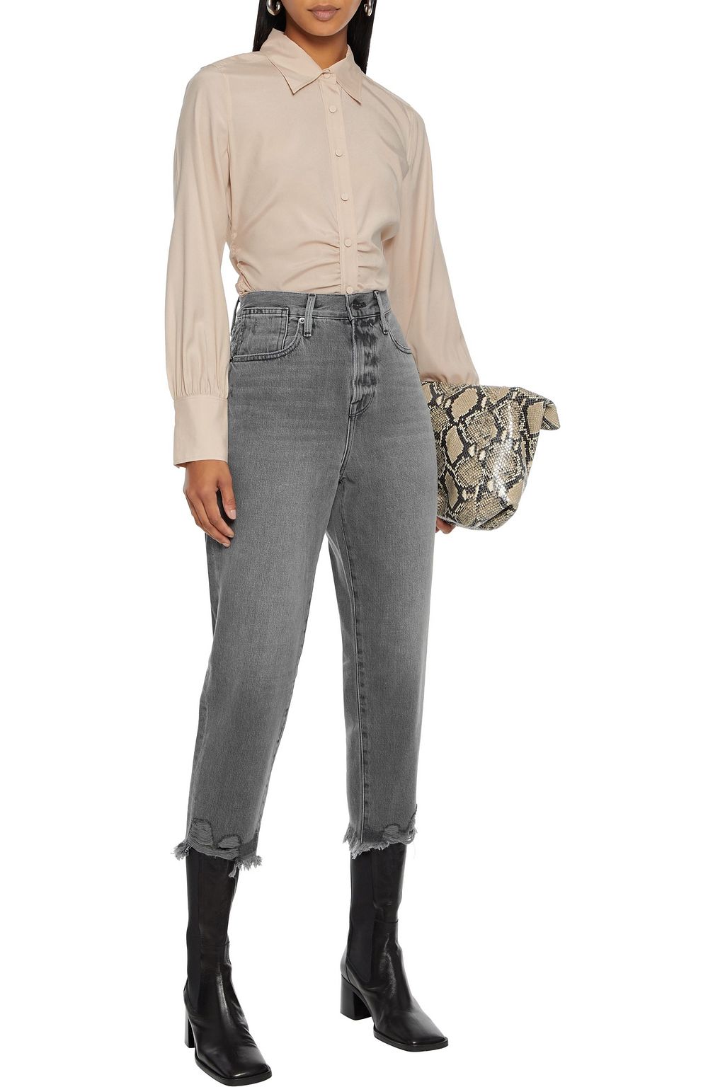 FRAME 70s ruched silk-blend crepe de chine shirt