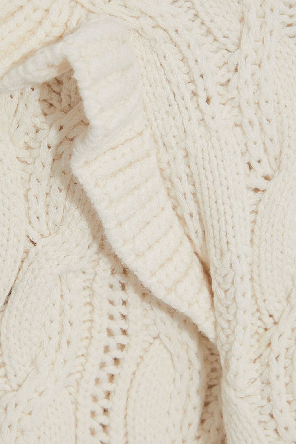 FRAME Sofia ruffled cable-knit cotton-blend sweater