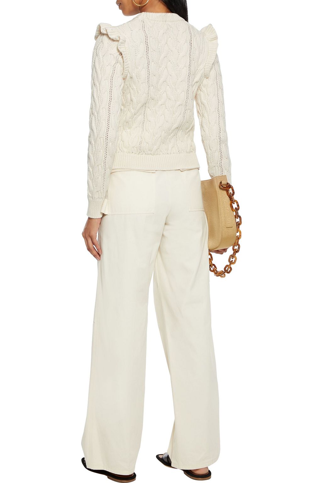 FRAME Sofia ruffled cable-knit cotton-blend sweater