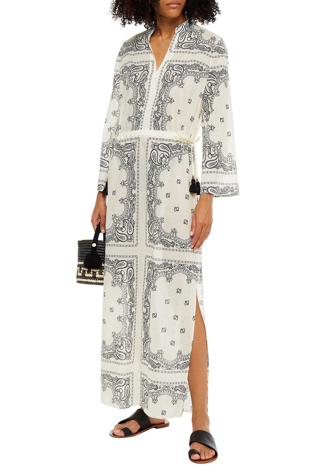 TORY BURCH Tasseled printed cotton kaftan