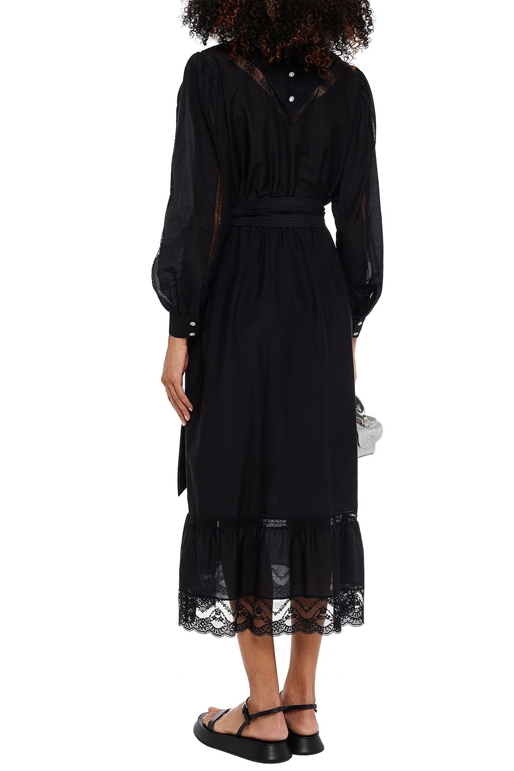 MARC JACOBS Belted lace-trimmed cotton and silk-blend midi dress