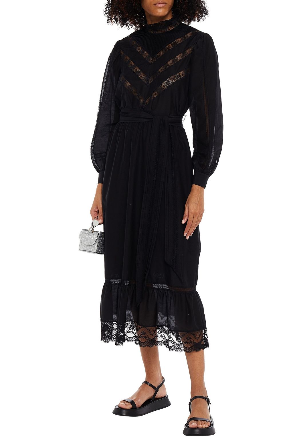 MARC JACOBS Belted lace-trimmed cotton and silk-blend midi dress